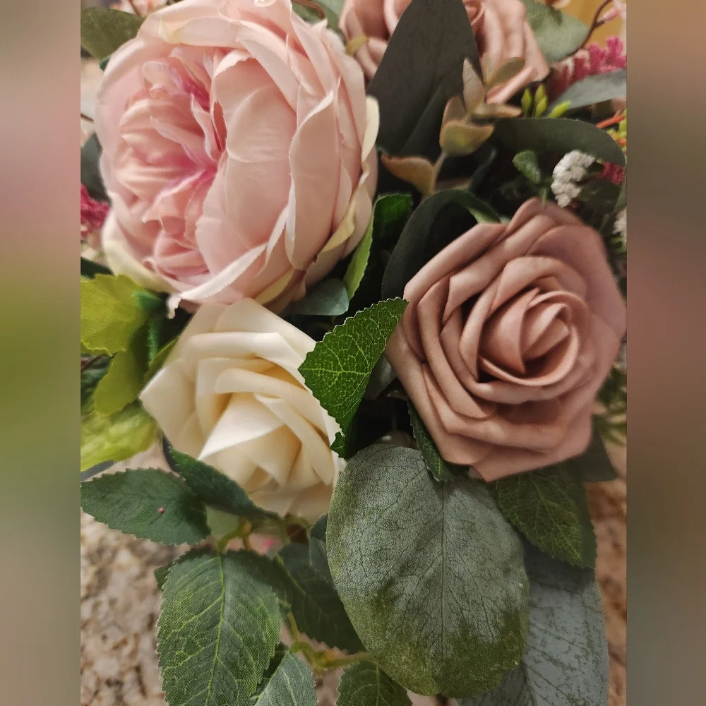 Ling’s Flowers Vase Arrangement Centerpiece Dusty Rose Cream Wedding Baby Shower